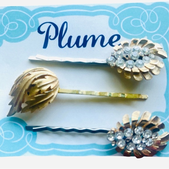Glamorous Gold Rhinestone Hairpin Set of 3 | Vintage Jewelry Accessories - Picture 1 of 4